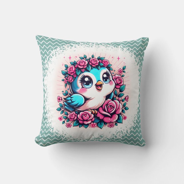 Cojín Decorativo Bluebird with Flowers (Anverso)