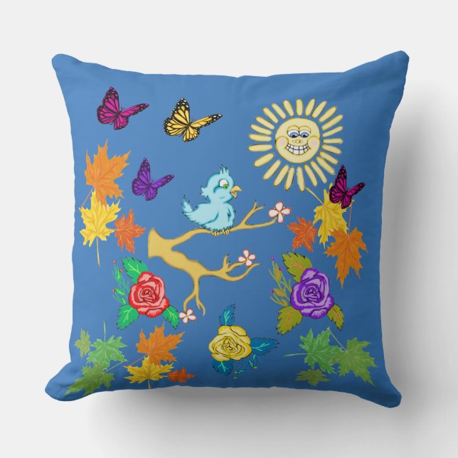 Cojín Decorativo Bluebird y Sunshine Springtime Square Pillow (Anverso)