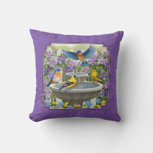 Cojín Decorativo Bluebirds Goldfinches Flower Garden Bath Purple