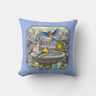 Cojín Decorativo Bluebirds Goldfinches Flower Garden Fuente Azul