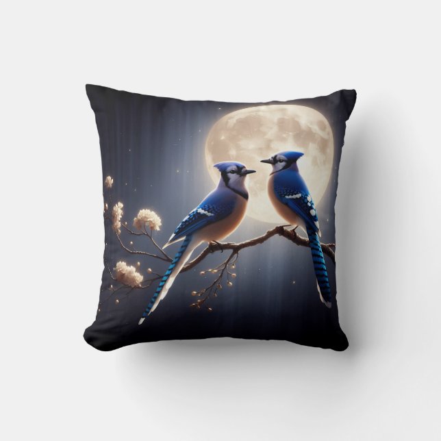 Cojín Decorativo Bluejay Whisper – Tranquil Forest Songbird Art (Anverso)