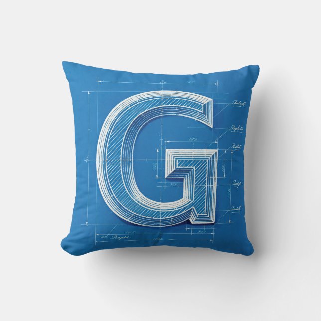 Cojín Decorativo Blueprint Monogram Letter G (Anverso)