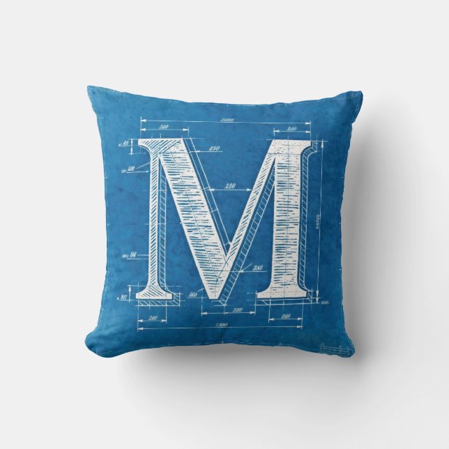 Cojín Decorativo Blueprint Monogram Letter M (Anverso)