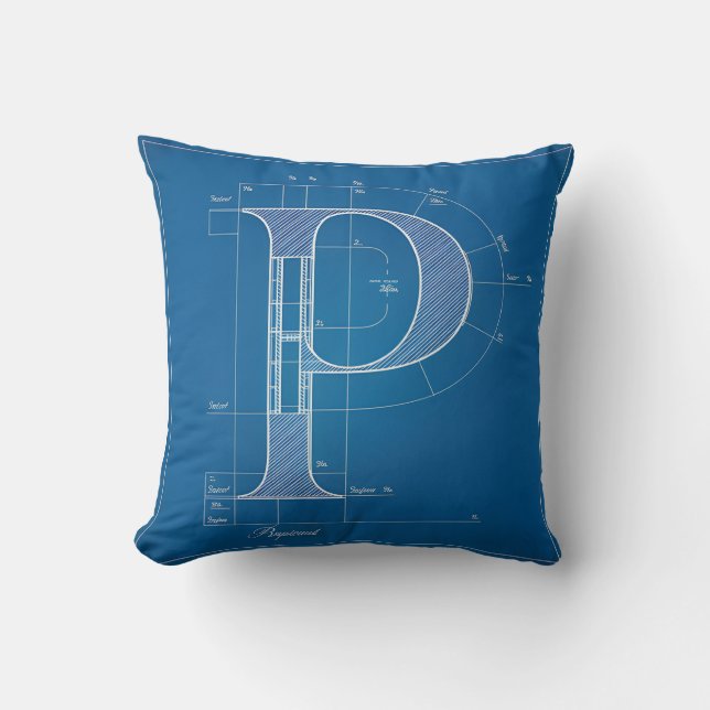 Cojín Decorativo Blueprint Monogram Letter P (Anverso)