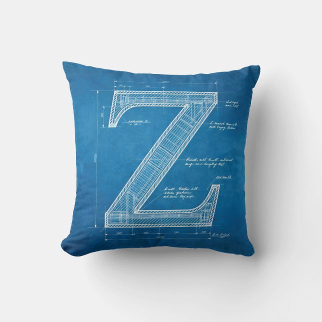 Cojín Decorativo Blueprint Monogram Letter Z (Anverso)