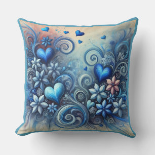 Cojín Decorativo Blues cardíacos y flores