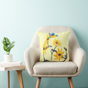 Cojín Decorativo Bluetit, arte de los girasoles amarillos
