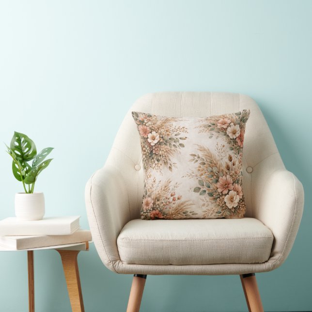 Cojín Decorativo Blush and Cream Boho Pampas Bouquet (Silla)