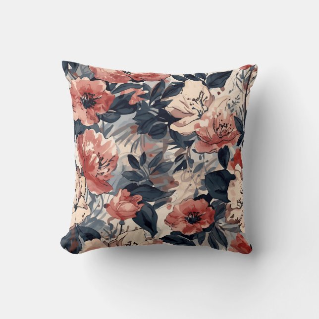 Cojín Decorativo Blush and Navy Floral (Anverso)