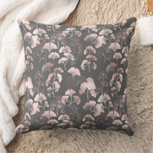 Cojín Decorativo Blush Ginkgo Luxe – Botánico Dorado sobre Negro