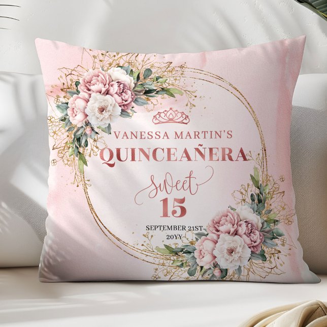 Cojín Decorativo Blush Pink Floral Eucalyptus Best Gift Sweet 15th (Blush Pink Floral Eucalyptus Best Gift Sweet 15 Pillow)