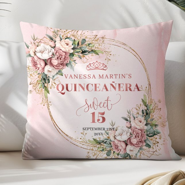 Cojín Decorativo Blush Pink Flowers Eucalyptus Perfect Gift 15th (Blush Pink Flowers Eucalyptus Perfect Gift 15 Pillow)