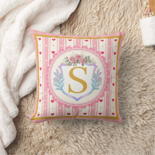 Cojín Decorativo Blush Rosa Acuarela Rosa Monograma