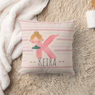 Cojín Decorativo Blush Rosa Bailarina Monograma K – Arte Personaliz
