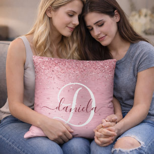 Cojín Decorativo Blush Rosa Metal Cepillado Monograma Personalizado