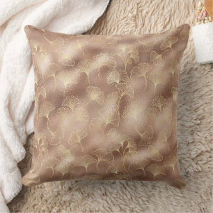 Cojín Decorativo Blush Rosa Oro Hojas de Ginkgo Botánico Elegante 1
