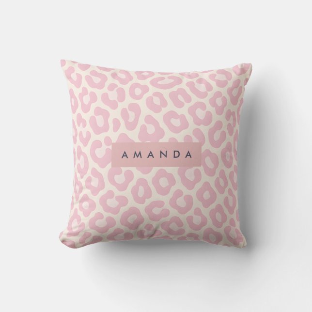 Cojín Decorativo Blush Rosa Personalizado Estampado de Leopardo (Anverso)