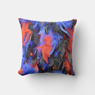 Cojín Decorativo Boa de plumas del carnaval en azul y negro rojos