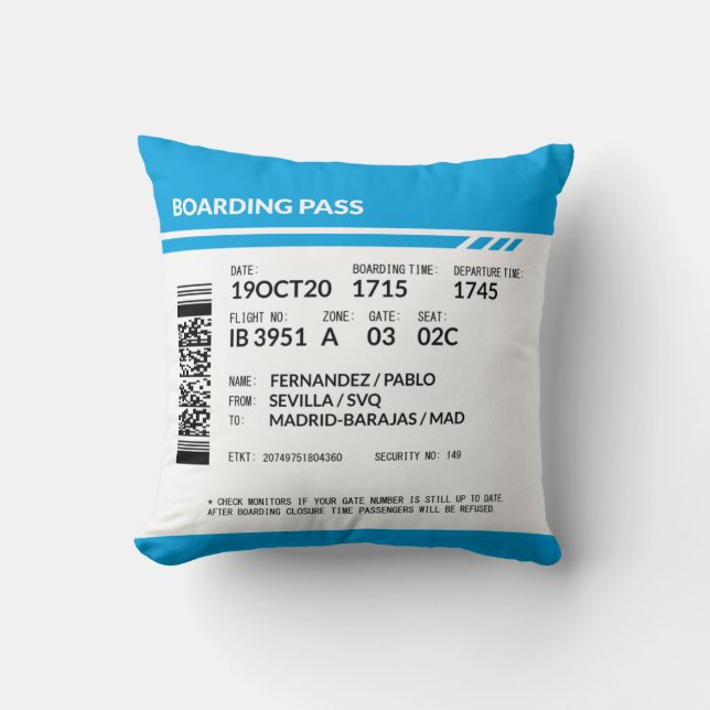 Cojín Decorativo Boarding Pass (blue) (Anverso)