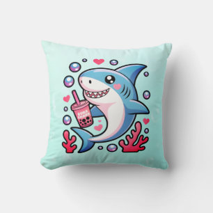 Cojín Decorativo Boba Shark Kawaii Decoración de guardería rosa y a
