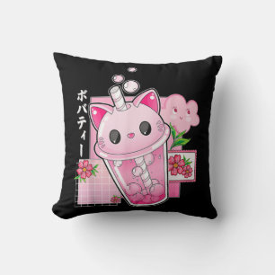 Cojín Decorativo Boba Tea Cat Bubble Tea Kawaii Anime Chica japonés