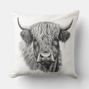 Cojín Decorativo Boceto de Arte Gráfico de Vaca de las Tierras Alta