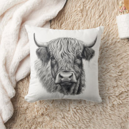 Cojín Decorativo Boceto de Arte Gráfico de Vaca de las Tierras Alta