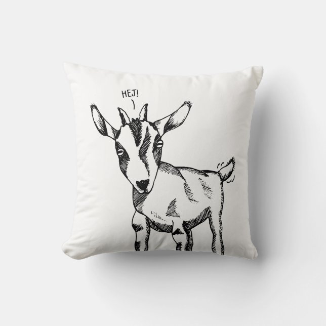 Cojín Decorativo Boceto de cabra que dice "¡Hej!" (Anverso)