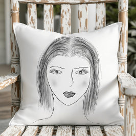 Cojín Decorativo Boceto de cara de mujer en blanco y negro