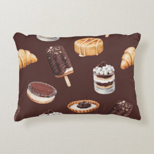 Cojín Decorativo boceto de comida deliciosos postres y pasteles