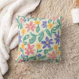 Cojín Decorativo Boceto de Flor Silvestre Vintage (1)
