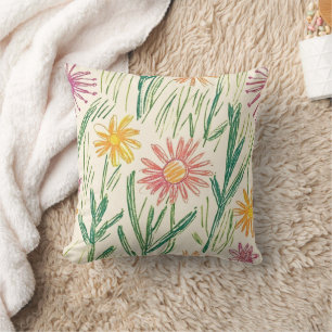 Cojín Decorativo Boceto de Flor Silvestre Vintage (10)