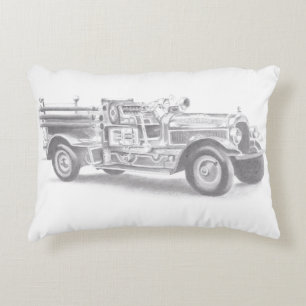 Cojín Decorativo boceto de lápiz de camión de bomberos antiguo dibu