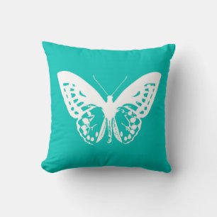 Cojín Decorativo Boceto de mariposa, turquesa y blanco