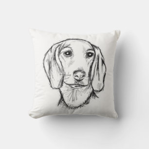 Cojín Decorativo boceto de perro salchicha dibujado a mano en negro