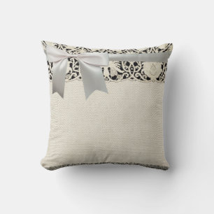 Cojín Decorativo Boda Antiguo Encaje Lino Blanco Clásico Bonito
