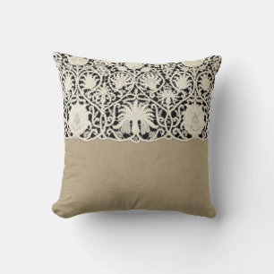 Cojín Decorativo Boda Antiguo Encaje Lino Blanco Clásico Bonito
