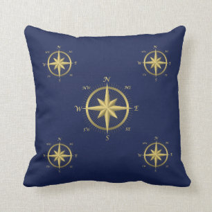 Cojín Decorativo Boda azul Náutico Pillows brújula de oro