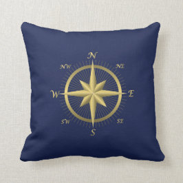 Cojín Decorativo Boda azul Náutico Pillows brújula de oro