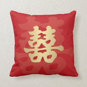Cojín Decorativo Boda china de la felicidad doble del oro