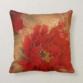 Cojín Decorativo Boda china del Peony rojo del vintage