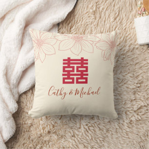 Cojín Decorativo Boda china floral vintage roja y beige