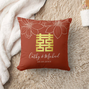 Cojín Decorativo Boda china moderna floral roja boho