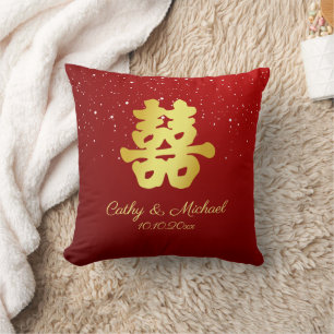 Cojín Decorativo Boda china roja copo de nieve doble felicidad
