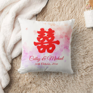 Cojín Decorativo Boda china roja romántica flor de cerezo