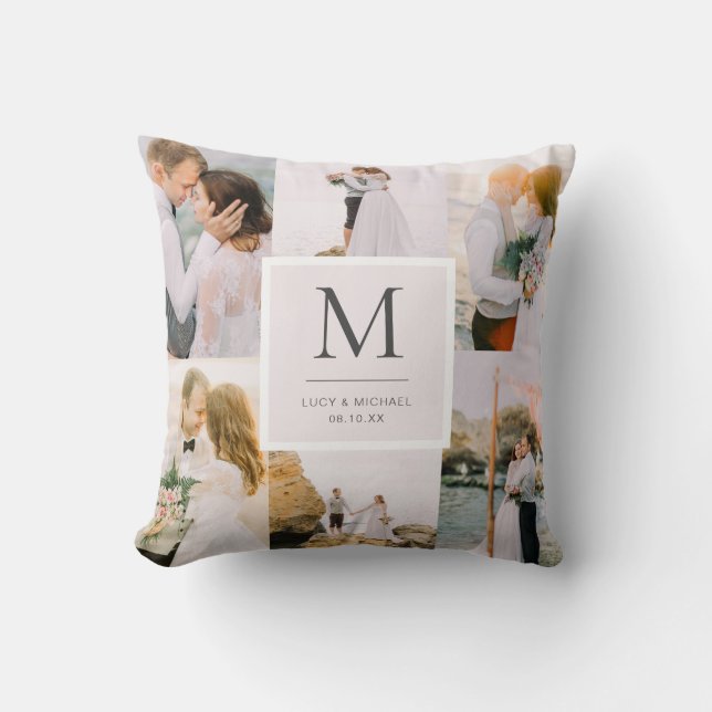 Cojín Decorativo Boda con Monograma de Foto (Anverso)