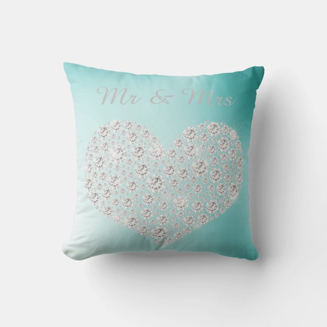 Cojín Decorativo BODA de CORAZÓN DEL DIAMANTE ORO (Anverso)