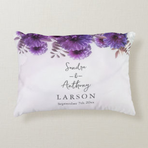 Cojín Decorativo Boda de Crisantemo de Acuarela Púrpura