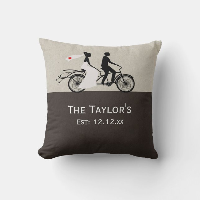 Cojín Decorativo Boda De Cute Tandem Bike Bride Y Groom (Anverso)