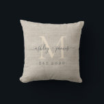 Cojín Decorativo Boda de escritura de Beige Linen Ivory Monogram Ke<br><div class="desc">Elegante almohada con efecto de lino trenzado beige de aguacate de boda con texto en caligrafía de escritura manuscrita de moda no negra y tipografía moderna y elegante. Simplemente agregue sus nombres, monograma y fecha de boda. Gran regalo de lujo para la pareja recién casada. Diseñado exclusivamente para usted por...</div>